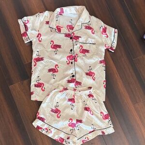 Flamingo Print Pajamas Set - Pink and Cream